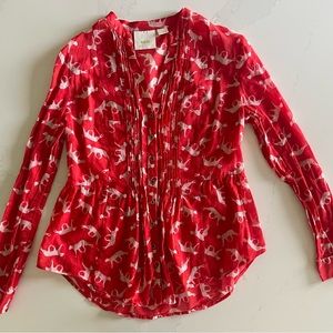 Adorable MaEVe animal print blouse dark orange/red and white size L